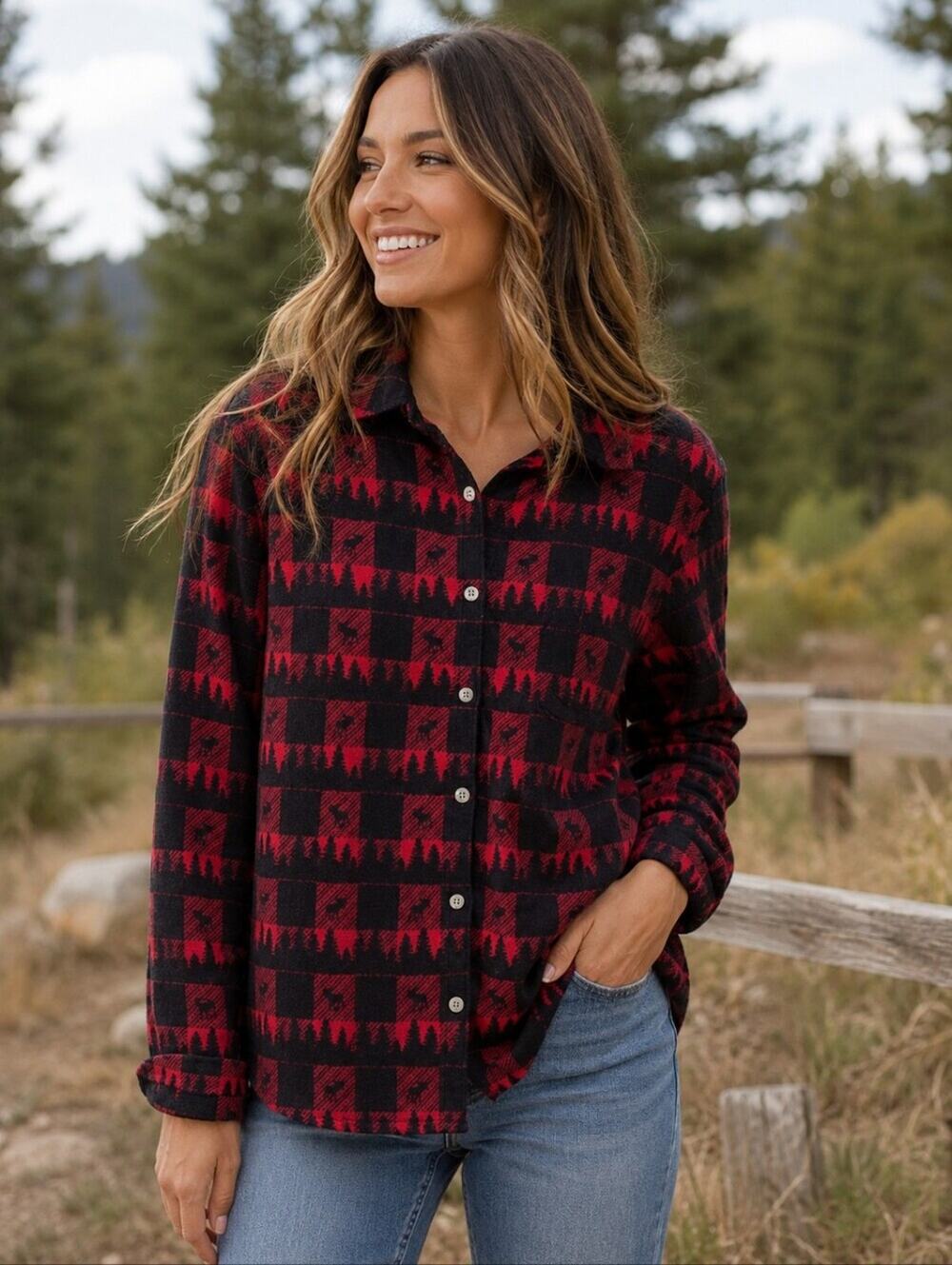 Vintage Lee Riders Red Black Flannel Shirt Womens Outdoor Buffalo Plaid Cabin M